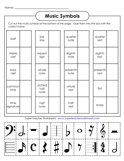 Music Notes & Symbols - Music Cut-and-Glue (Advanced) (Printable PDF Worksheet)