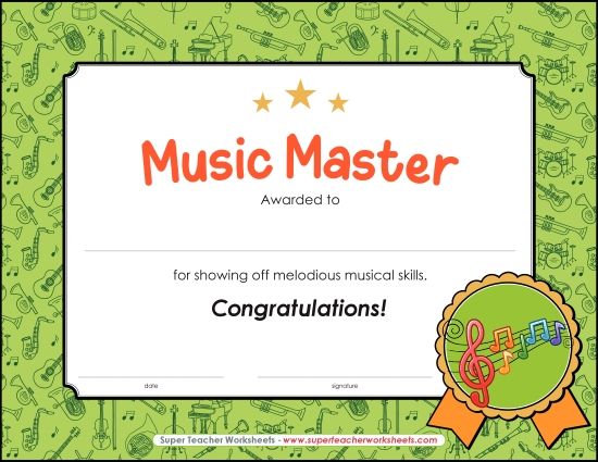 Music Awards - Music Master Award (Printable PDF Worksheet)