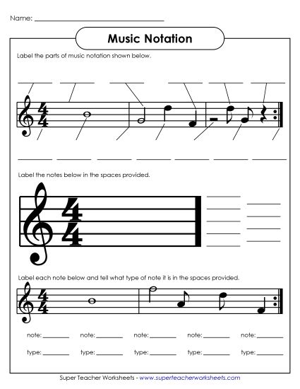 Music Notes & Symbols - Music Notation - Label (Printable PDF Worksheet)