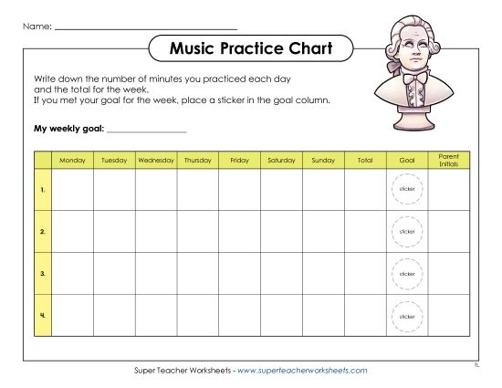 Music Practice Charts - Music Practice 1 (Printable PDF Worksheet)