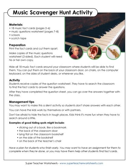 Scavenger Hunts - Music Scavenger Hunt Activity (Printable PDF Worksheet)