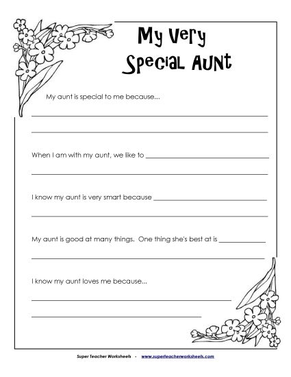 Make Gifts for Aunts - My Aunt is Special (Printable PDF Worksheet)
