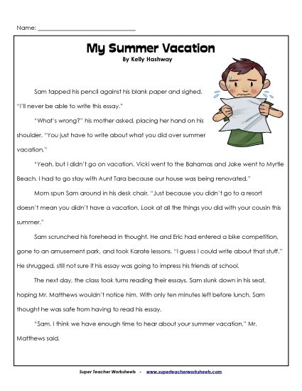 Fiction Stories - My Summer Vacation (Printable PDF Worksheet)