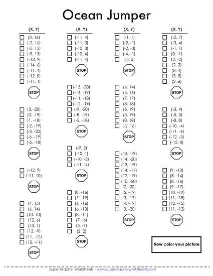 Positive & Negative Numbers: Advanced - Mystery Graph - Dolphin (Printable PDF Worksheet)