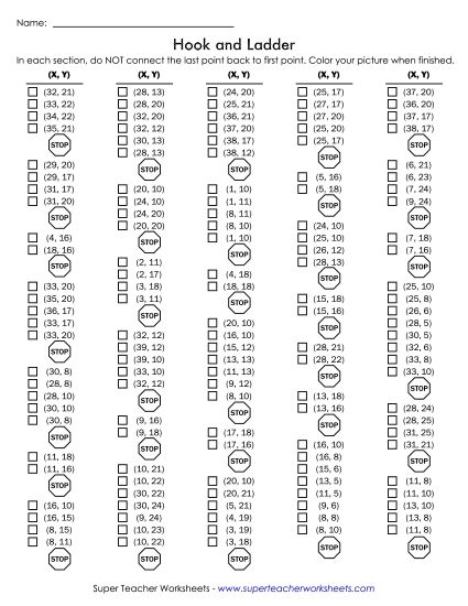30x40 Grid: Intermediate - Mystery Graph - Firetruck (Printable PDF Worksheet)