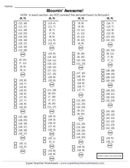 20x25 Grid: Basic - Mystery Graph - Flowers (Printable PDF Worksheet)