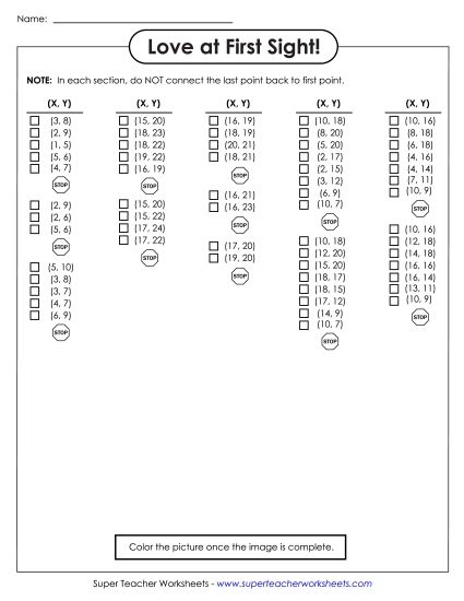 20x25 Grid: Basic - Mystery Graph - Heart (Printable PDF Worksheet)