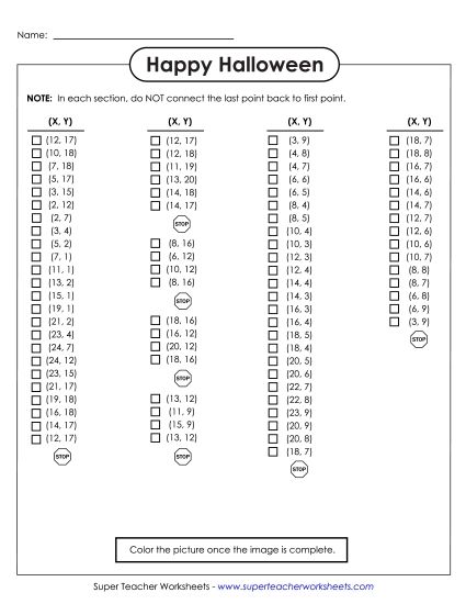 Mystery Graph Pictures - Mystery Graph - Jack-o-Lantern 2  (Intermediate) (Printable PDF Worksheet)