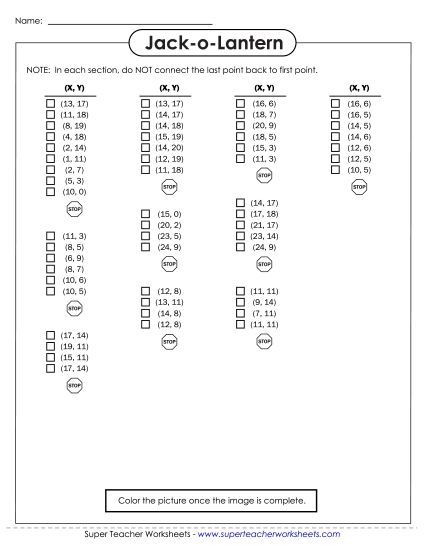 20x25 Grid: Basic - Mystery Graph - Jack-o-Lantern (Easier) (Printable PDF Worksheet)