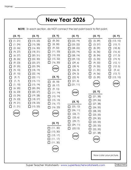New Year Math - Mystery Graph Picture 2026 (Printable PDF Worksheet)