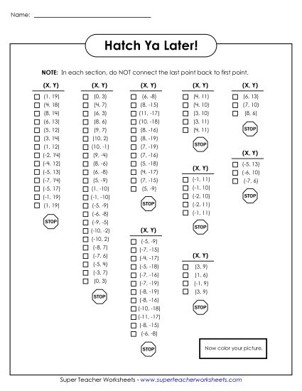 Graphing - Mystery Graph Picture: Chick Hatching (Advanced Level; Includes Negative Numbers) (Printable PDF Worksheet)