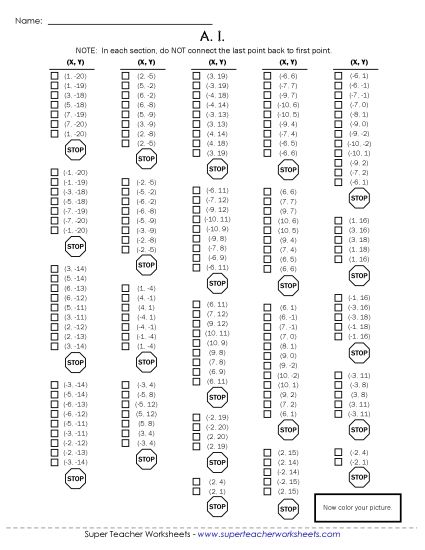 Positive & Negative Numbers: Advanced - Mystery Graph - Robot (Printable PDF Worksheet)