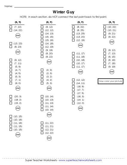 20x25 Grid: Basic - Mystery Graph - Snowman (Printable PDF Worksheet)