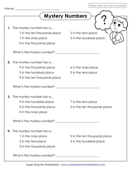 Place Value - Mystery Numbers (5-Digit) (Printable PDF Worksheet)