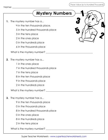 Place Value - Mystery Numbers (Printable PDF Worksheet)