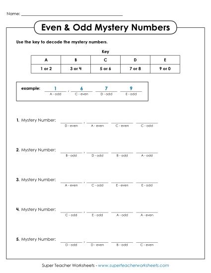 Mystery Odd-Even Number Puzzle (Printable PDF Worksheet)