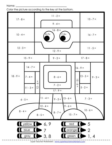 Mystery Pictures - Mystery Picture: Robot (Printable PDF Worksheet)