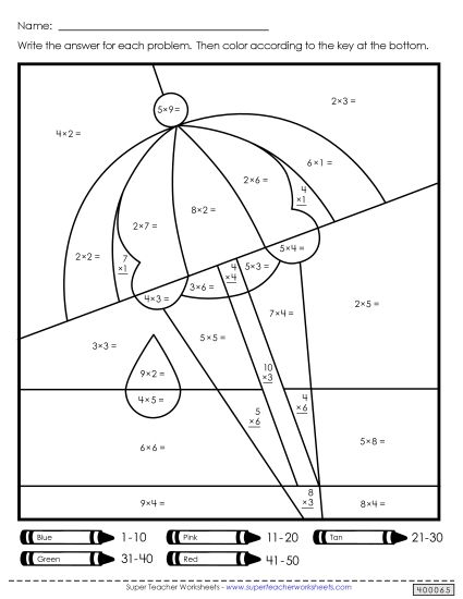 Mystery Pictures - Mystery Picture: Summer Scenes 1 (1-10) (Printable PDF Worksheet)