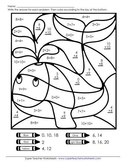Practice Worksheets - Mystery Picture: Whale (Printable PDF Worksheet)