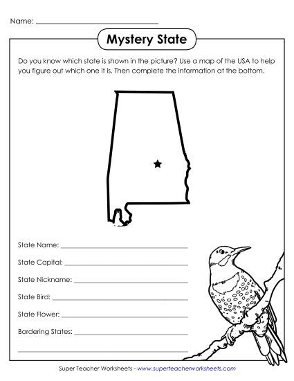 Mystery State Activities - Mystery State: Alabama (Printable PDF Worksheet)