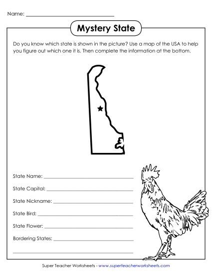 Mystery State Activities - Mystery State: Delaware (Printable PDF Worksheet)