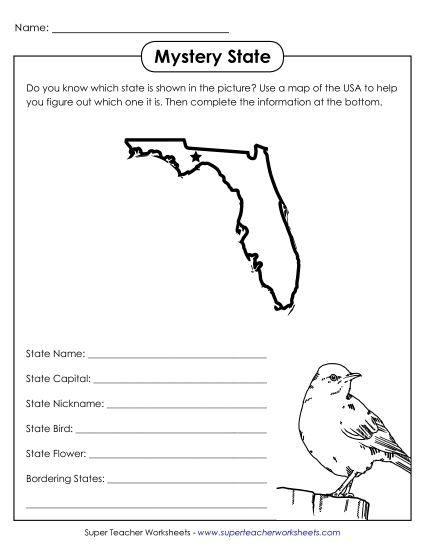 Mystery State Activities - Mystery State: Florida (Printable PDF Worksheet)