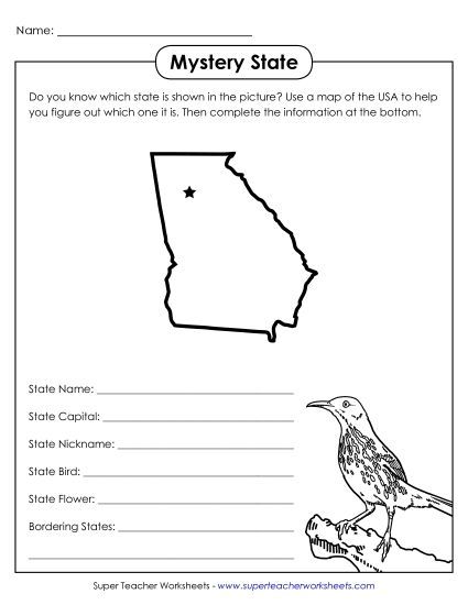 Mystery State Activities - Mystery State: Georgia (Printable PDF Worksheet)