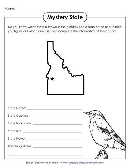 Mystery State Activities - Mystery State: Idaho (Printable PDF Worksheet)