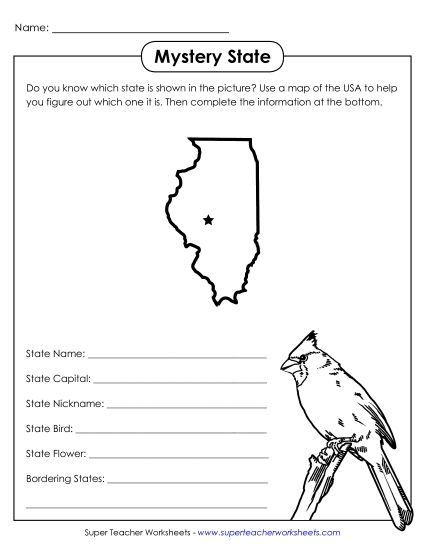 Mystery State Activities - Mystery State: Illinois (Printable PDF Worksheet)