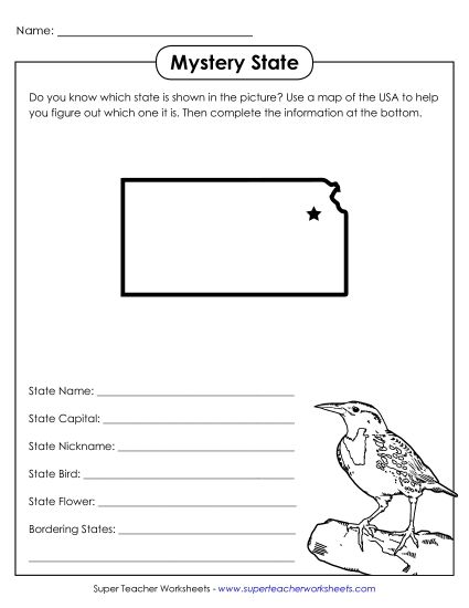 Mystery State Activities - Mystery State: Kansas (Printable PDF Worksheet)