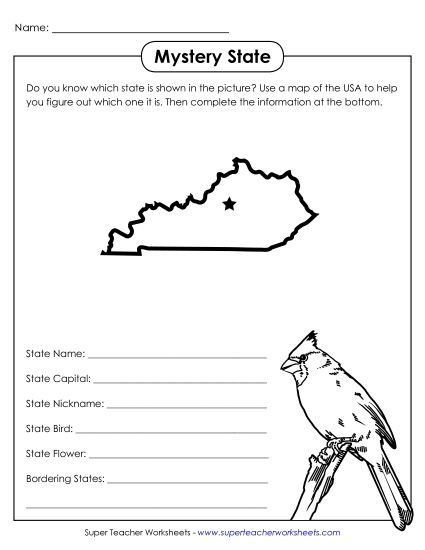 Mystery State Activities - Mystery State: Kentucky (Printable PDF Worksheet)