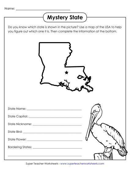 Mystery State Activities - Mystery State: Louisiana (Printable PDF Worksheet)