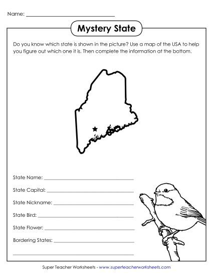 Mystery State Activities - Mystery State: Maine (Printable PDF Worksheet)