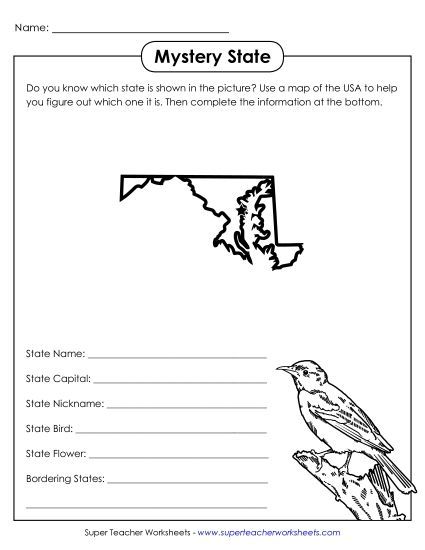 Mystery State Activities - Mystery State: Maryland (Printable PDF Worksheet)