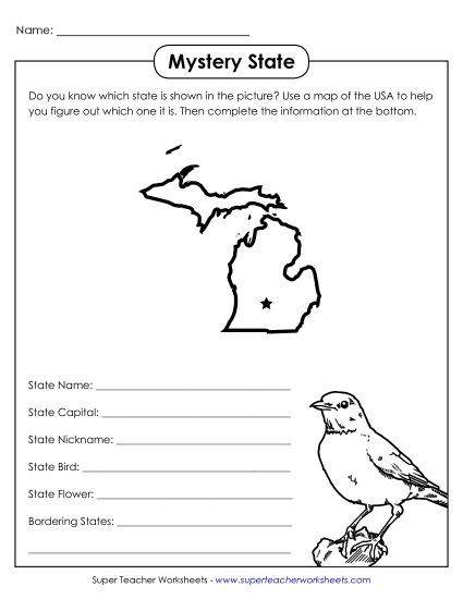 Mystery State Activities - Mystery State: Michigan (Printable PDF Worksheet)