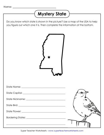 Mystery State Activities - Mystery State: Mississippi (Printable PDF Worksheet)