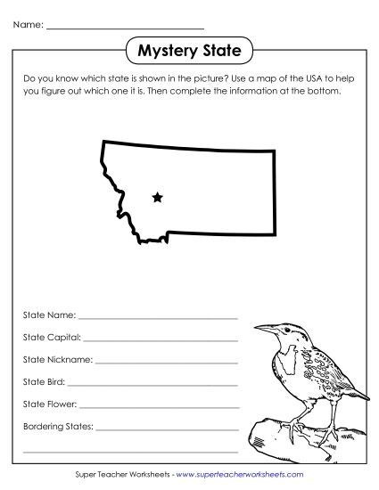 Mystery State Activities - Mystery State: Montana (Printable PDF Worksheet)