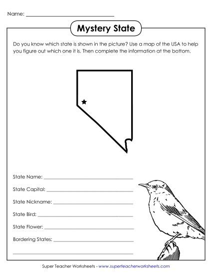Mystery State Activities - Mystery State: Nevada (Printable PDF Worksheet)
