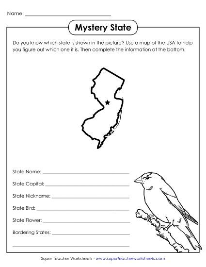 Mystery State Activities - Mystery State: New Jersey (Printable PDF Worksheet)