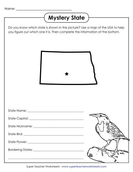 Mystery State Activities - Mystery State: North Dakota (Printable PDF Worksheet)