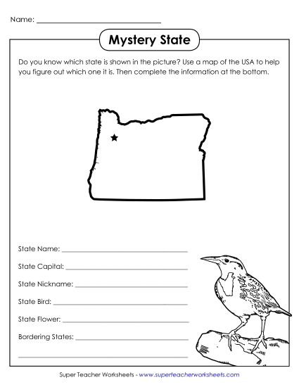 Mystery State Activities - Mystery State: Oregon (Printable PDF Worksheet)