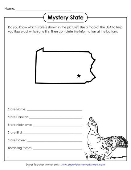 Mystery State Activities - Mystery State: Pennsylvania (Printable PDF Worksheet)