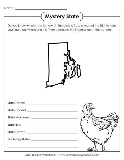 Mystery State Activites - Mystery State: Rhode Island (Printable PDF Worksheet)
