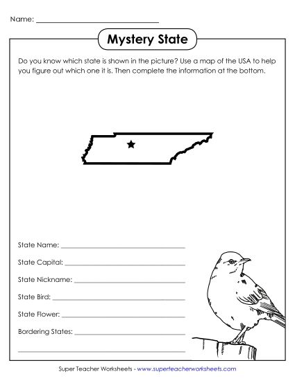 Mystery State Activities - Mystery State: Tennessee (Printable PDF Worksheet)
