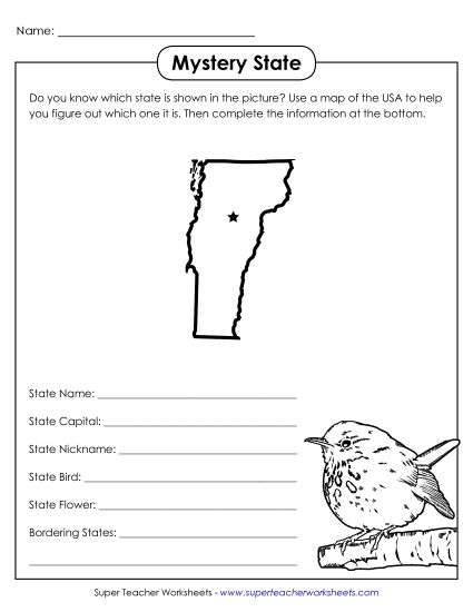 Mystery State Activities - Mystery State: Vermont (Printable PDF Worksheet)