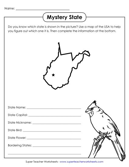 Mystery State Activities - Mystery State: West Virginia (Printable PDF Worksheet)