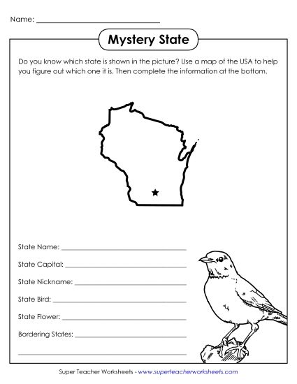 Mystery State Activities - Mystery State: Wisconsin (Printable PDF Worksheet)