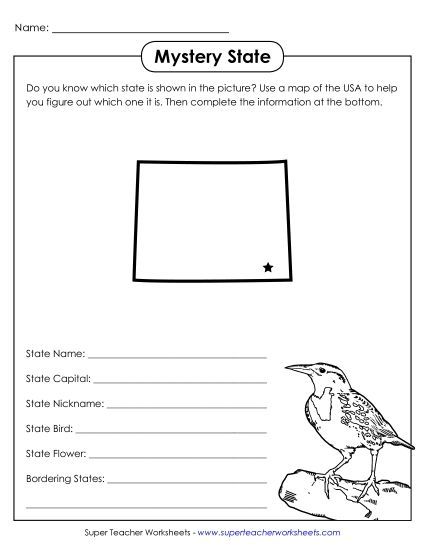 Mystery State Activities - Mystery State: Wyoming (Printable PDF Worksheet)