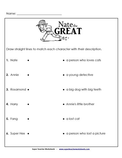 Nate the Great: Character Match (Printable PDF Worksheet)