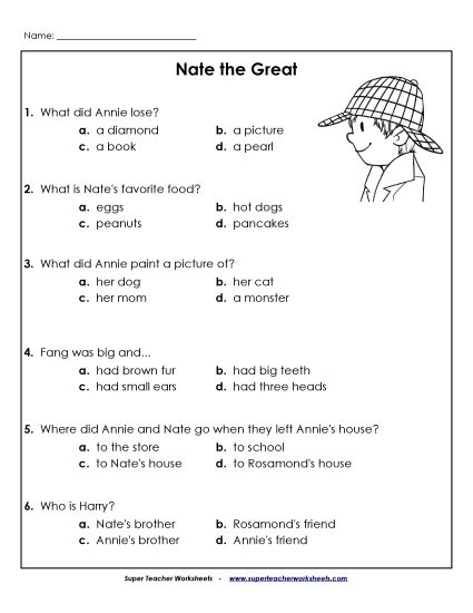 Nate the Great Questions (Printable PDF Worksheet)